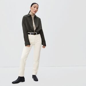 Everlane Jean The Cheeky Straight High Rise Ecru Sandstone Ankle Crop Zip Denim